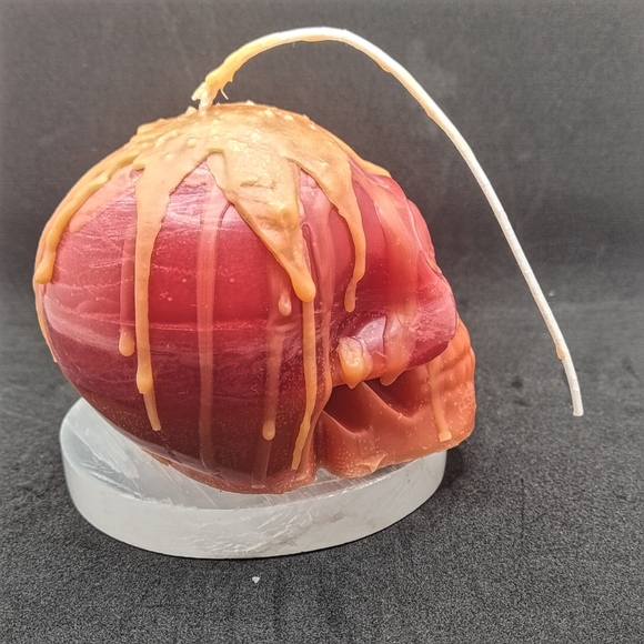 Hand-made Dark & Light Orange Skull Candle Unscented - Picture 3 of 5